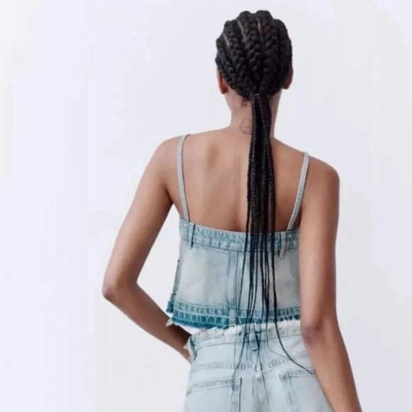 NEW! ZARA Denim Distressed Jeans Crop Top - Picture 3 of 13